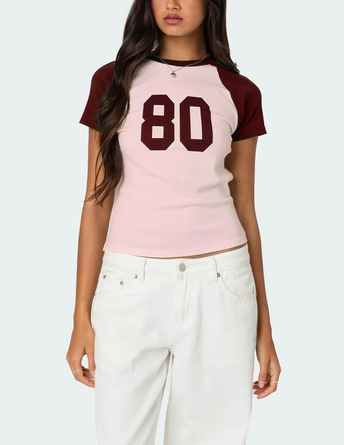 Women Y2K Short Sleeve Jersey Crop Tops Numer Print Crew Neck Baby Tee 90S Vintage Slim Fit Shirts Streetwear