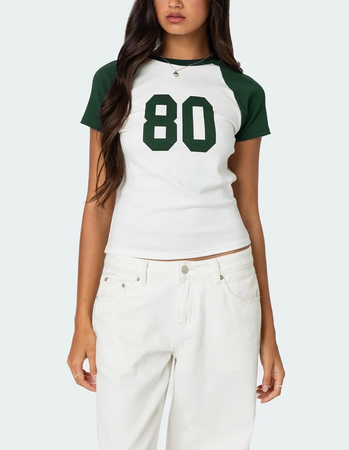 Women Y2K Short Sleeve Jersey Crop Tops Numer Print Crew Neck Baby Tee 90S Vintage Slim Fit Shirts Streetwear