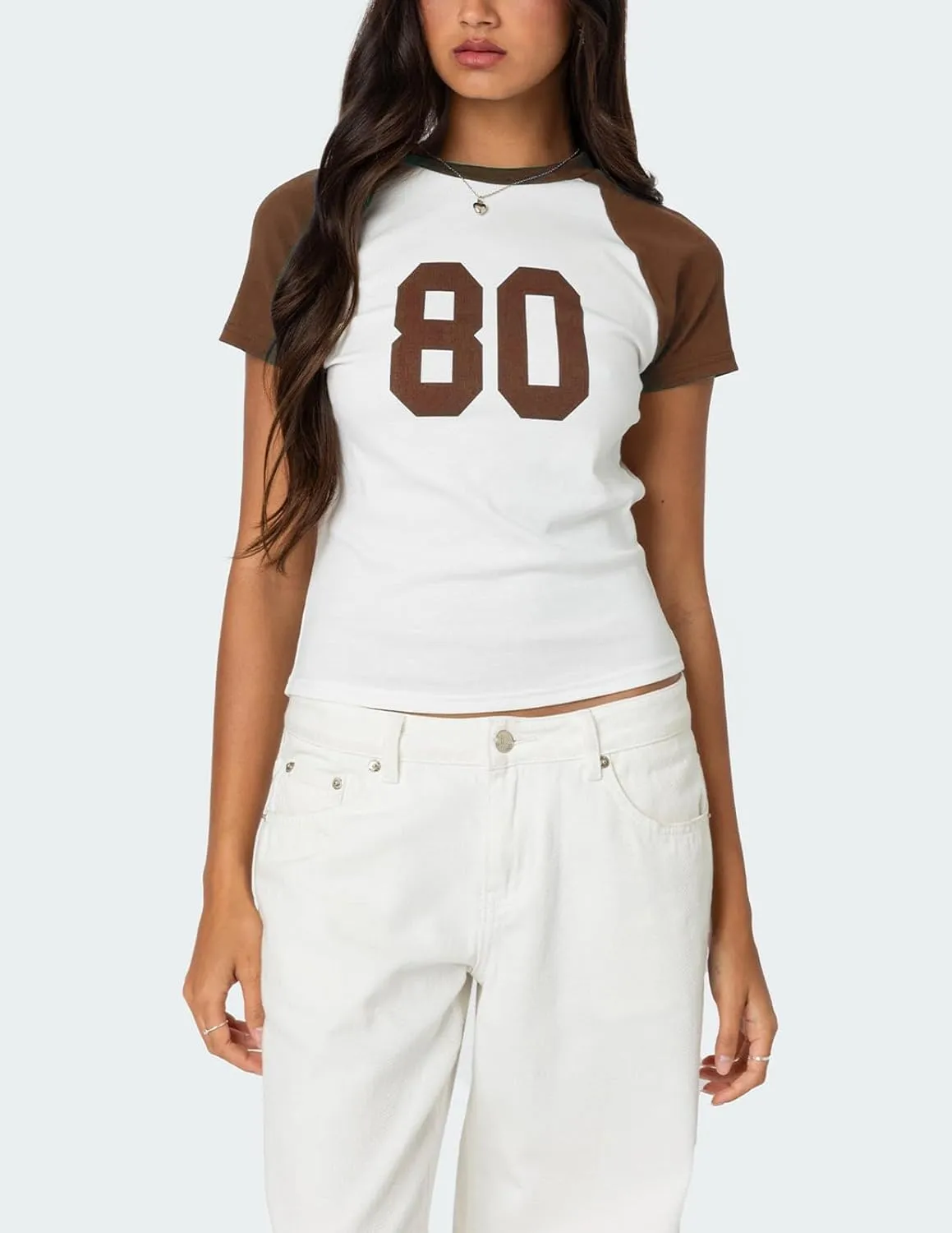 Women Y2K Short Sleeve Jersey Crop Tops Numer Print Crew Neck Baby Tee 90S Vintage Slim Fit Shirts Streetwear