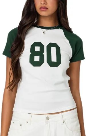 Women Y2K Short Sleeve Jersey Crop Tops Numer Print Crew Neck Baby Tee 90S Vintage Slim Fit Shirts Streetwear