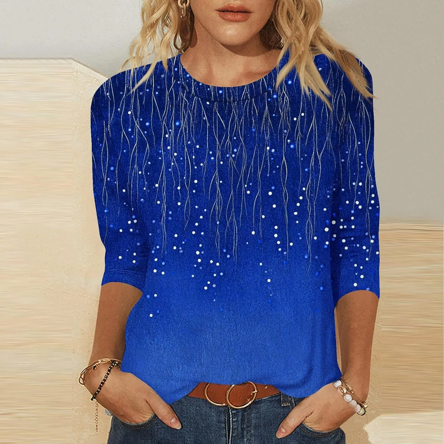 Womens 2025 Floral Boho Summer Tops 3/4 Length Sleeve Shirts Trendy Fashion Blouses Tunics Beach Vacation Clothes