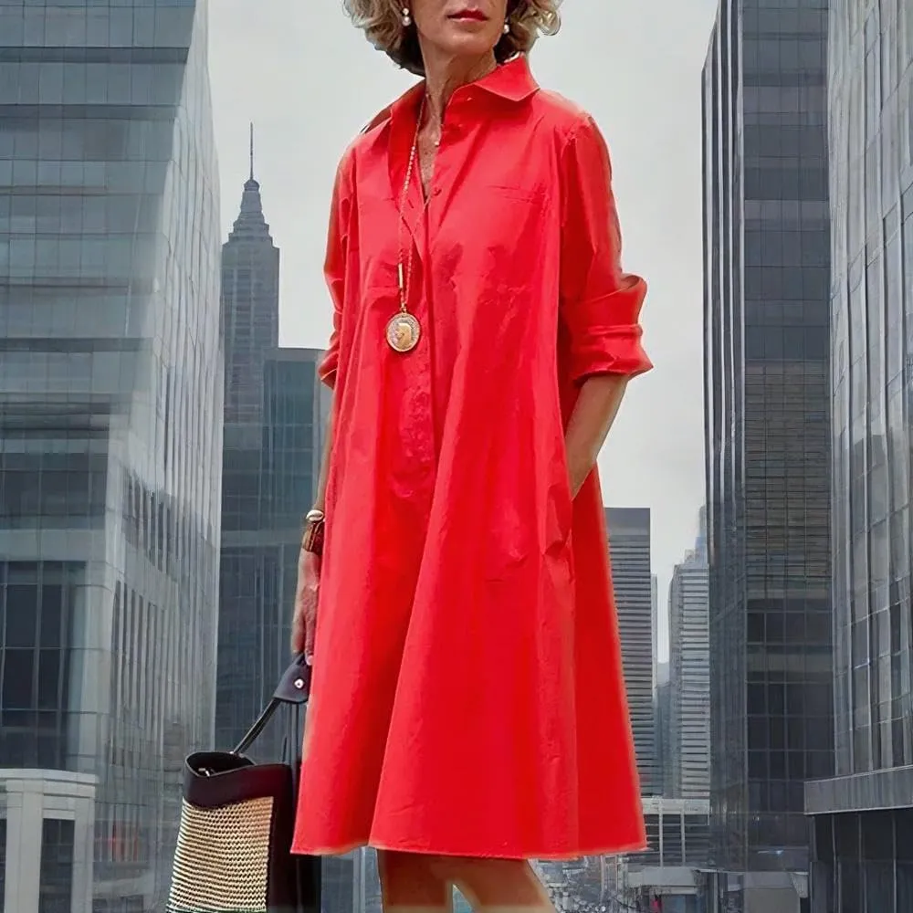 Womens 2025 Long Sleeve Button Down Shirt Summer Dress Casual V Neck Loose Fit Midi Shirt Dresses with Pockets
