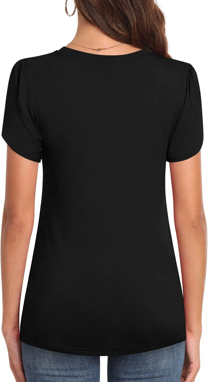 Womens 2025 Summer Tops Casual Twist Front Blouses Short Sleeve Tshirts Fitting Tunic S-3XL