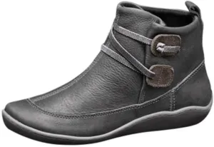 Women's Ankle Boots Vintage Leather Ankle Boots Arch Support Ankle Booties Casual Flat Heel Comfy Short Boots