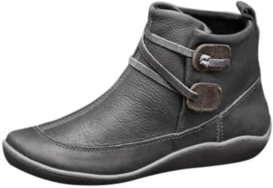 Women's Ankle Boots Vintage Leather Ankle Boots Arch Support Ankle Booties Casual Flat Heel Comfy Short Boots