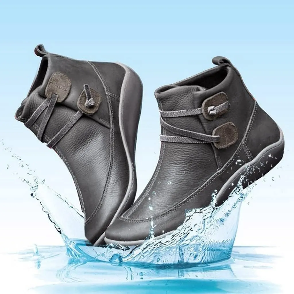 Women's Ankle Boots Vintage Leather Ankle Boots Arch Support Ankle Booties Casual Flat Heel Comfy Short Boots