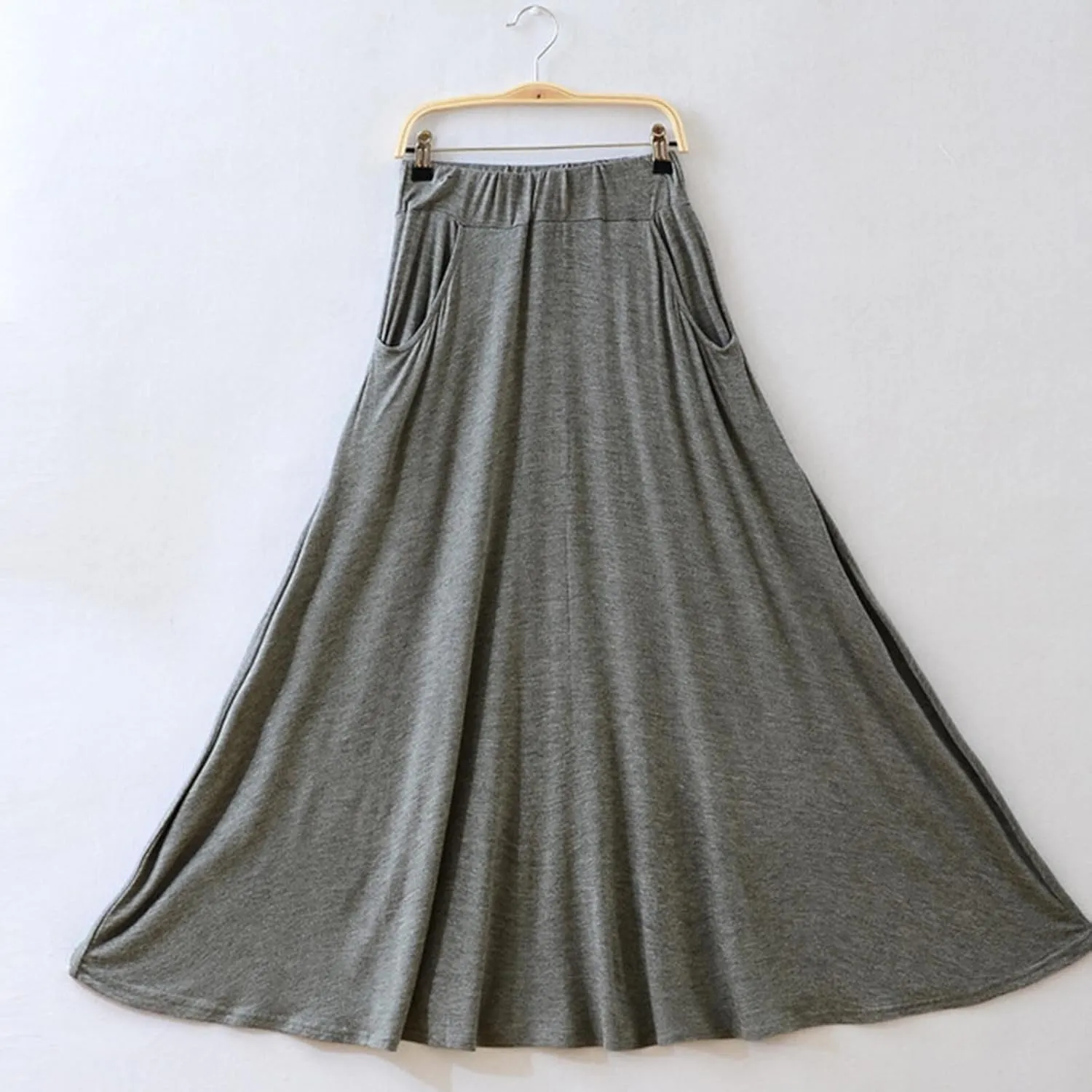 Women's Ankle Length Skirt Solid Color Fashion Elastic Waist A Line Skirts Summer Fashion Flowy Swing Vacation Skort