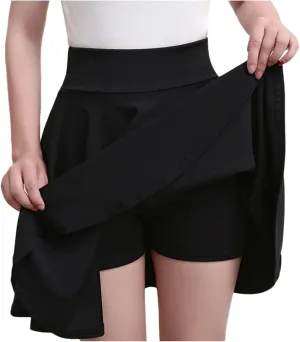 Women's Basic Mini Skirt Elastic High Waisted Casual Stretchy Pleated Skirts with Shorts A-Line Swing Short Dress