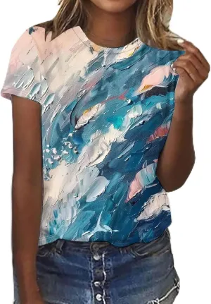 Womens Boho Floral Blouses Short Sleeve Summer Tops 2024 Trendy Tshirts Shirt Dressy Causal Ladies Clothes