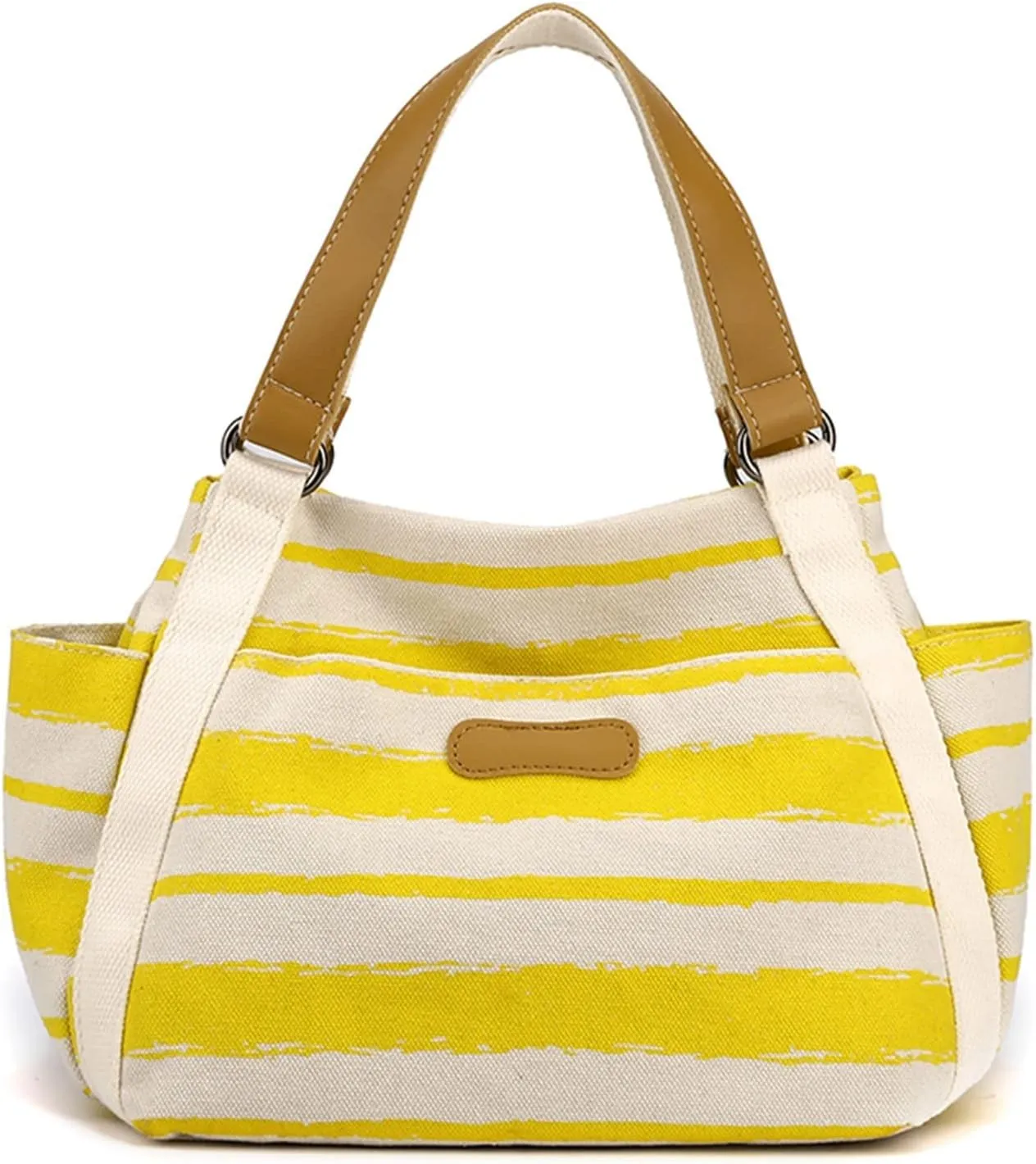 Women's Canvas Tote Bags with Zipper Fashion Ladies PU Leather Top Handle Bags Trendy Waterproof Cross Body Bag