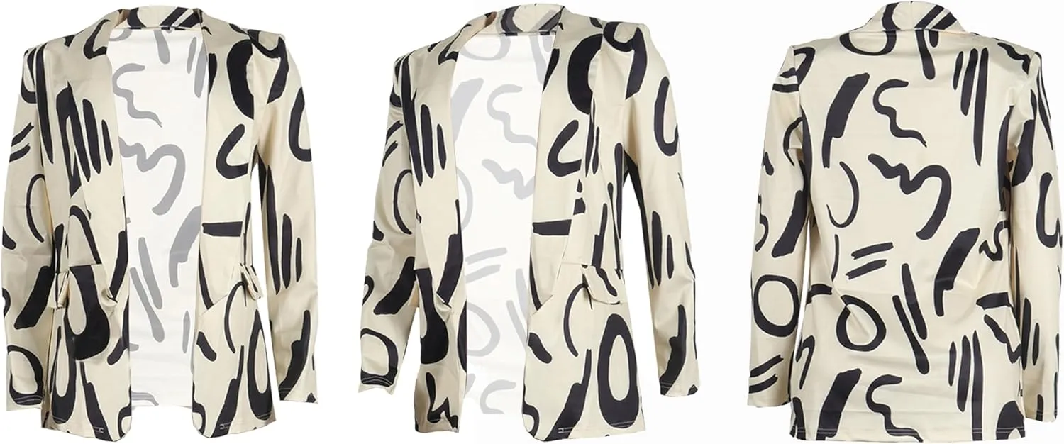 Women's Casual Blazers Jacket Colorful Tie Dye Lapel Open Front Blazer Jacket for Work Office