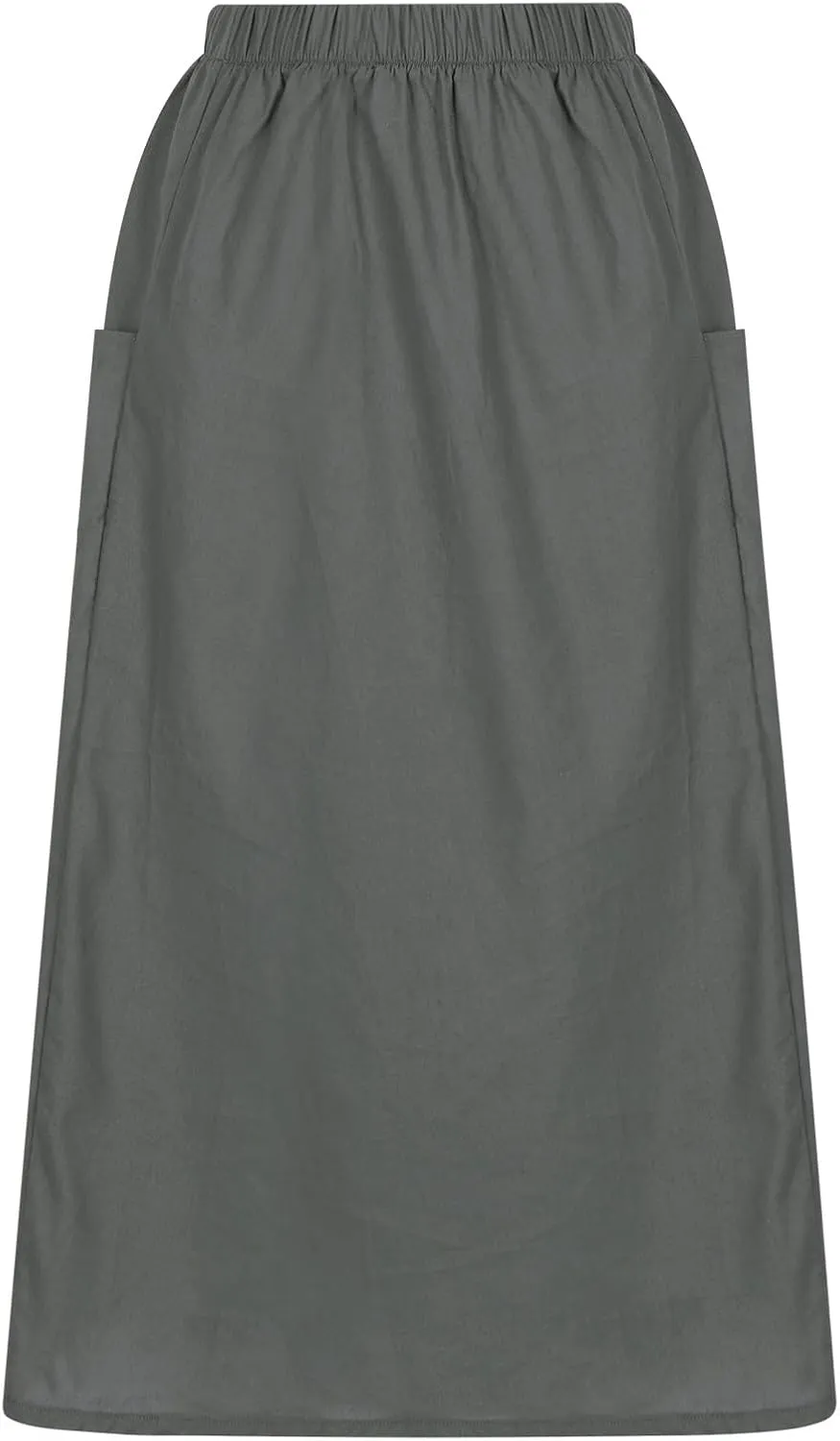 Women's Casual Linen Skirts Elastic Waist Midi Skirts A Line Pleated Skirts with Pockets Beach Flowy Boho Skirts