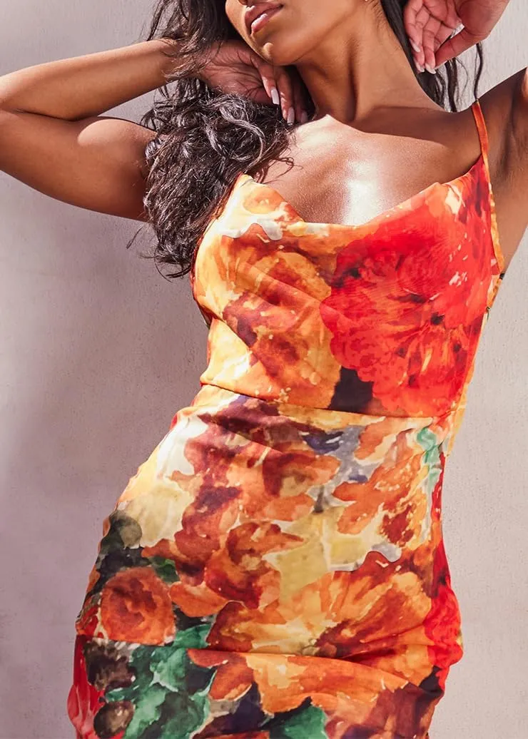 Womens Cowl Neck Dress Floral Print Backless Maxi Dresses Wedding Guest Beach Dresses