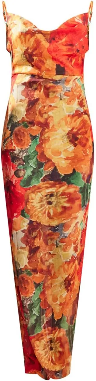 Womens Cowl Neck Dress Floral Print Backless Maxi Dresses Wedding Guest Beach Dresses