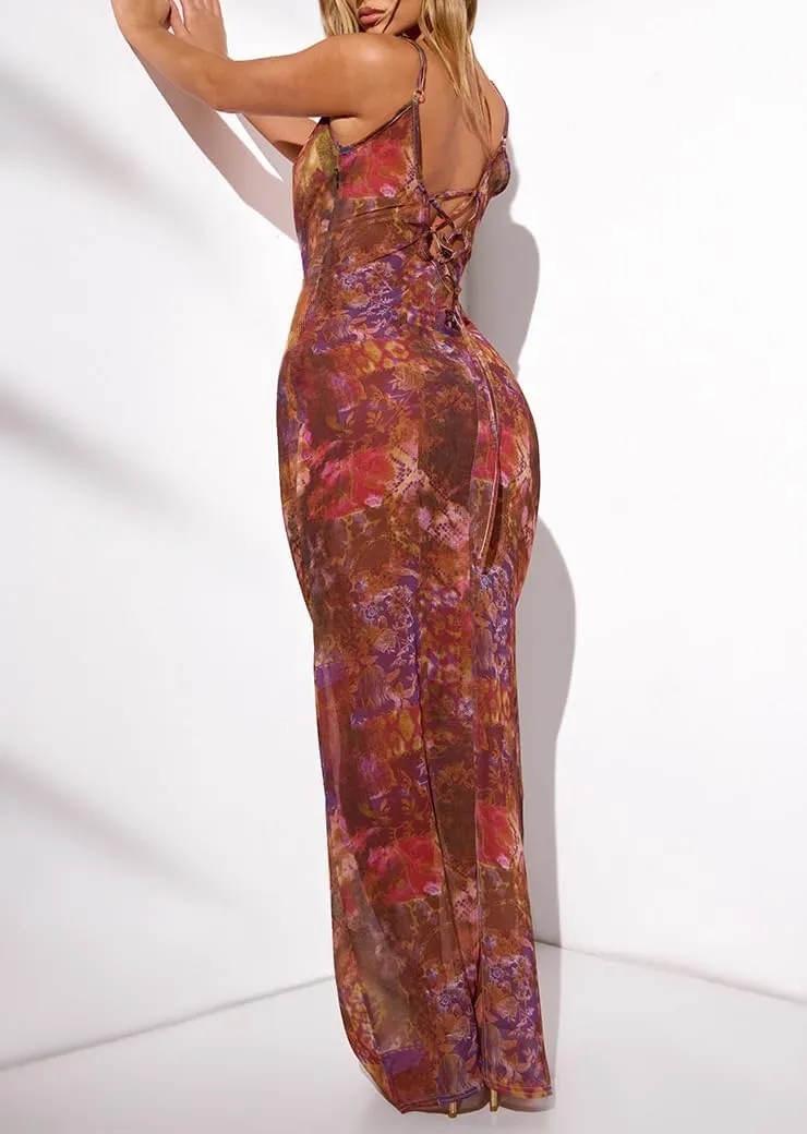 Womens Cowl Neck Dress Floral Print Backless Maxi Dresses Wedding Guest Beach Dresses