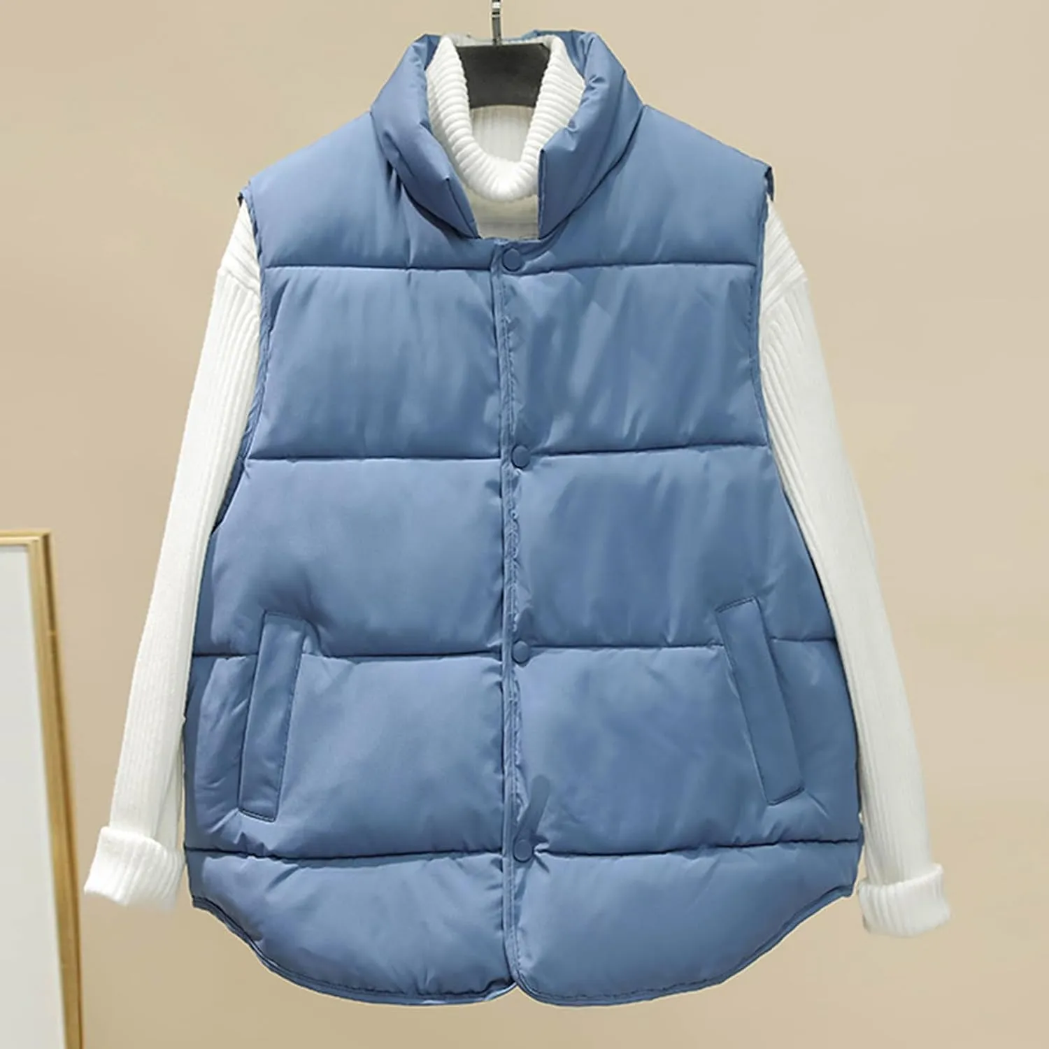 Women's Cropped Puffer Vests Sleeveless Stand Collar Winter Coats Lightweight Quilted Jacket Warm Short Down Coats Vest