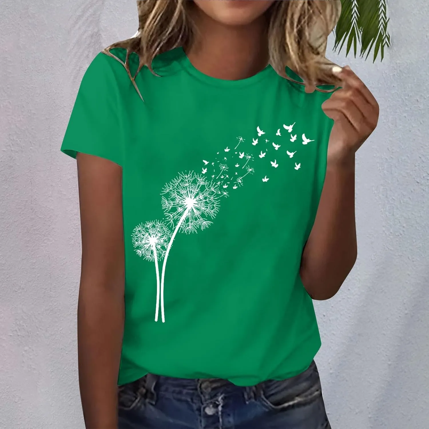 Women's Dandelion Printed Shirt Summer 2025 Short Sleeve Casual Shirts Cute Fit Summer Casual Tee Tops