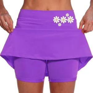 Women's Double Layered Tennis Skorts Baggy Elastic Waisted Casual Shirt High Waisted Stretchy Loose Lightweight Skirts