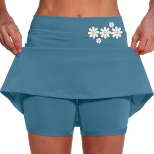Women's Double Layered Tennis Skorts Baggy Elastic Waisted Casual Shirt High Waisted Stretchy Loose Lightweight Skirts