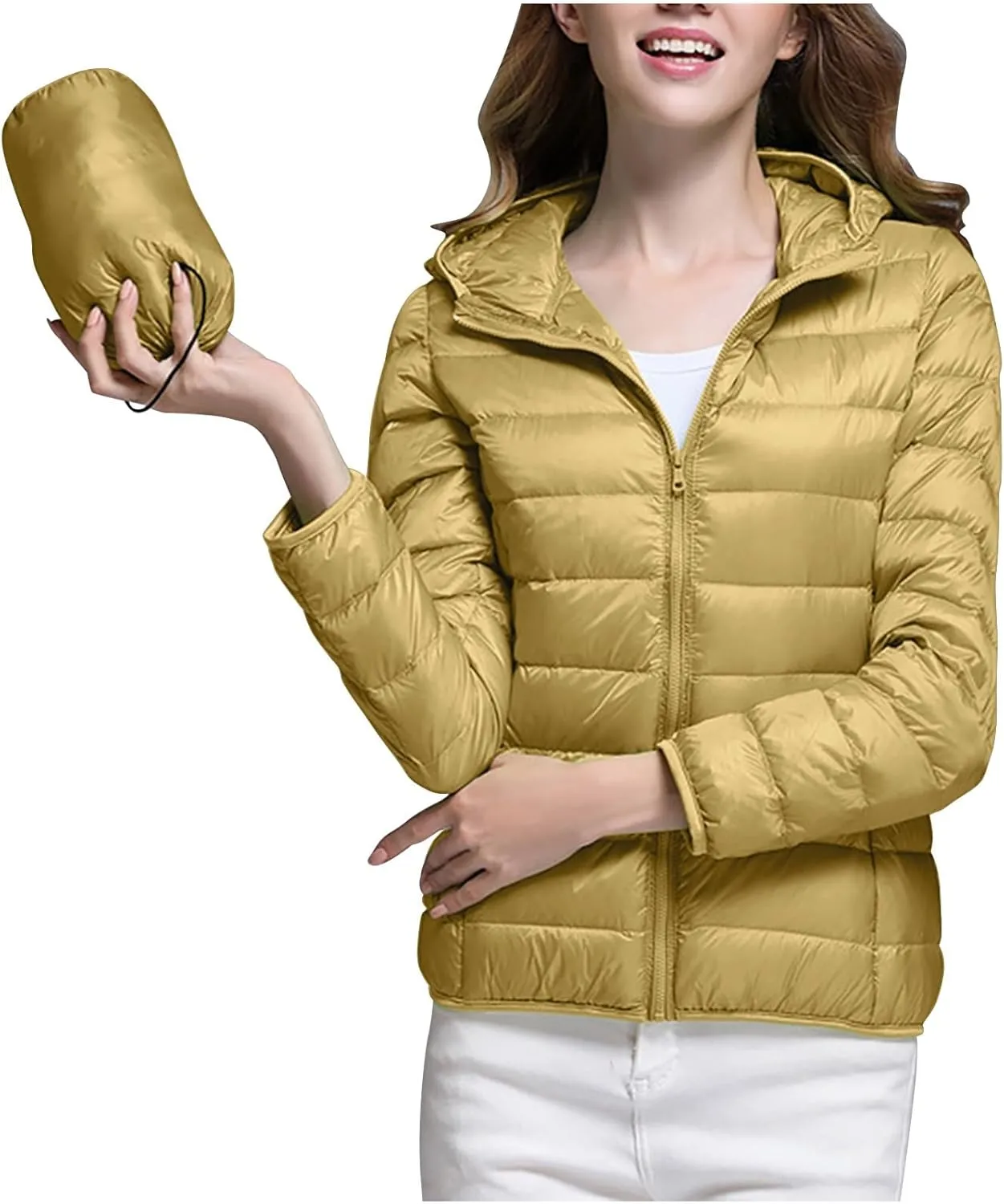 Women's Down Jacket Winter Warm Snow Coat Fashion Solid Color Long Sleeves Zipper Lightweight Cotton Parkas Jacket