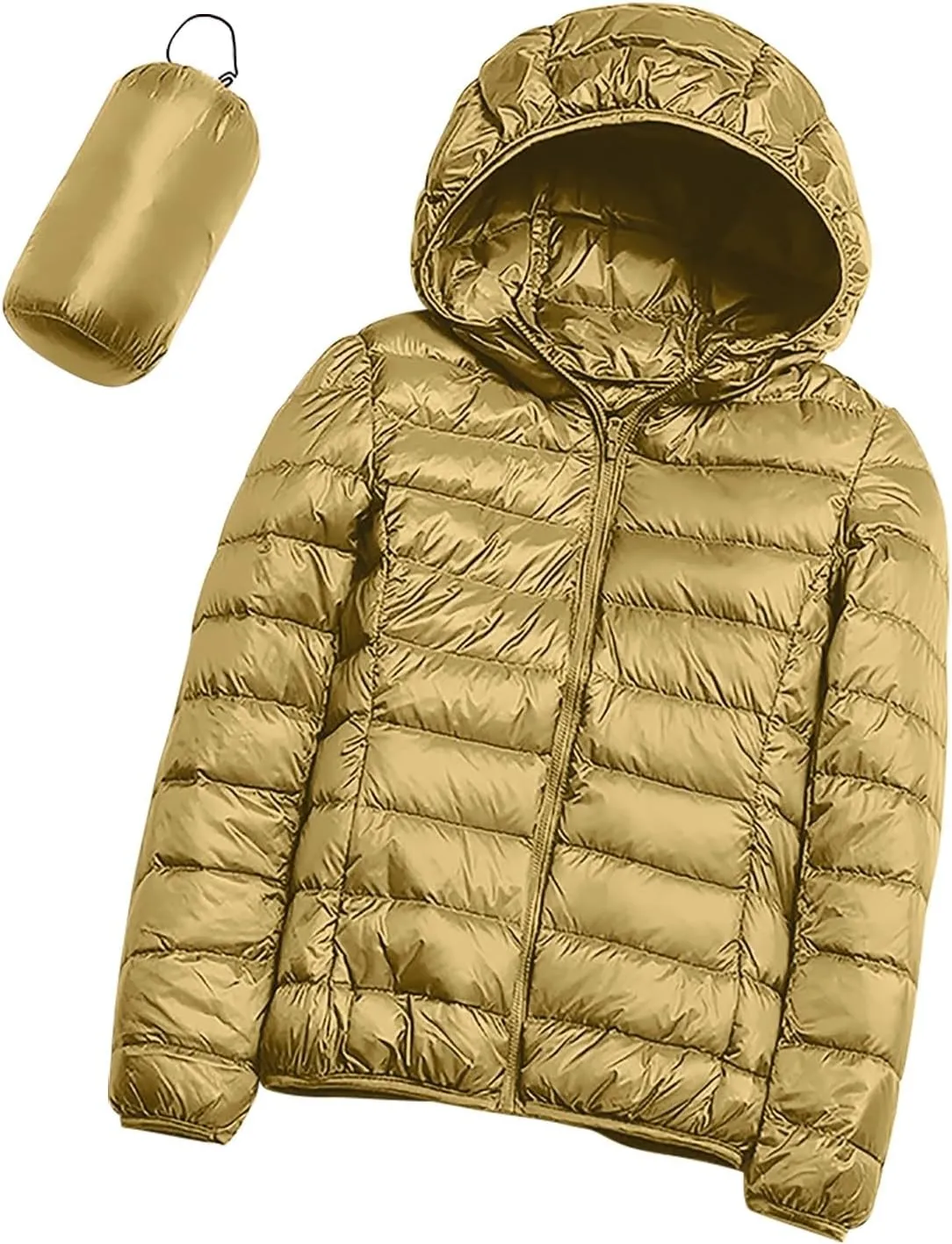 Women's Down Jacket Winter Warm Snow Coat Fashion Solid Color Long Sleeves Zipper Lightweight Cotton Parkas Jacket