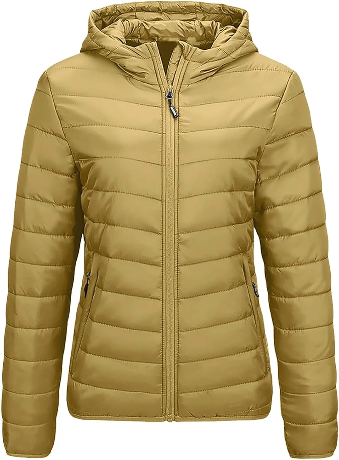 Women's Down Jacket Winter Warm Snow Coat Fashion Solid Color Long Sleeves Zipper Lightweight Cotton Parkas Jacket