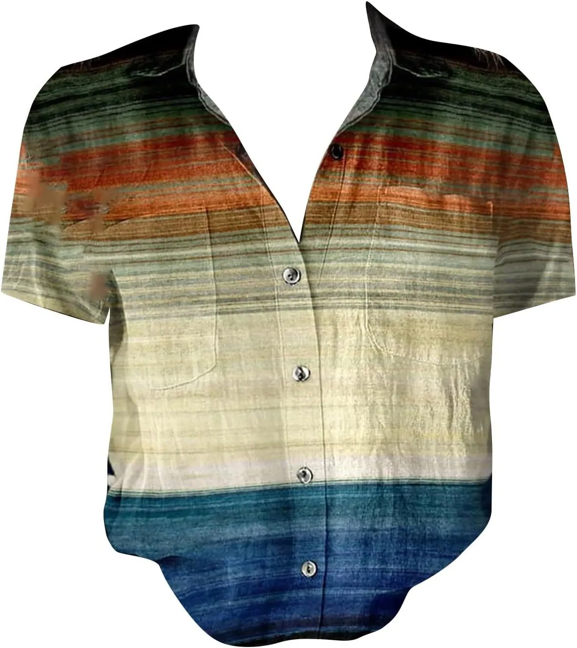 Womens Ethnic Shirts Floral Print Button Down Shirt Fashion Linen Short Sleeve Blouse Retro Boho Clothes Casual Tops
