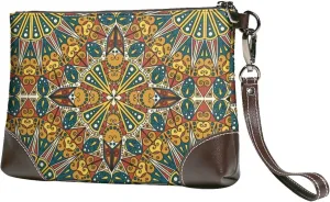Women's European Vintage Print Cowhide Leather Clutch Bag Large Capacity Durable Wristlet Clutch Purse Soft Comfortable Genuine Leather Wallet(A16)