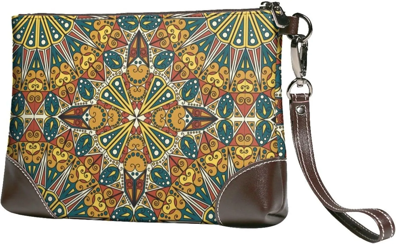 Women's European Vintage Print Cowhide Leather Clutch Bag Large Capacity Durable Wristlet Clutch Purse Soft Comfortable Genuine Leather Wallet(A16)