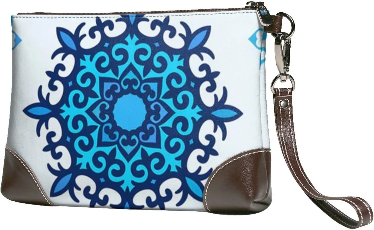 Women's European Vintage Print Cowhide Leather Clutch Bag Large Capacity Durable Wristlet Clutch Purse Soft Comfortable Genuine Leather Wallet(A18)