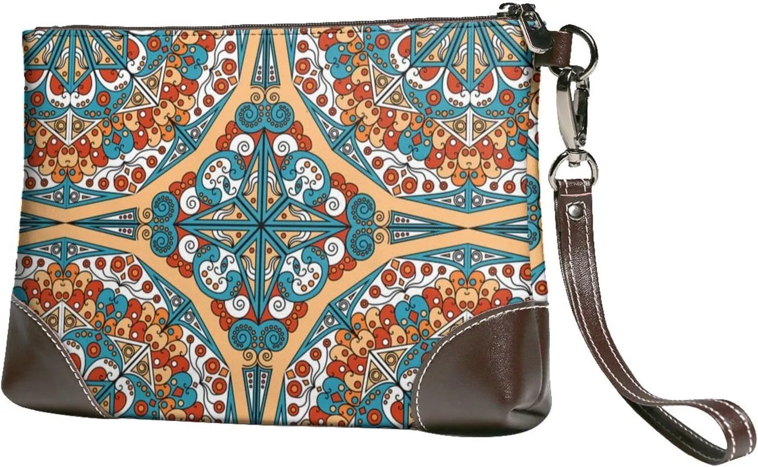 Women's European Vintage Print Cowhide Leather Clutch Bag Large Capacity Durable Wristlet Clutch Purse Soft Comfortable Genuine Leather Wallet(A19)