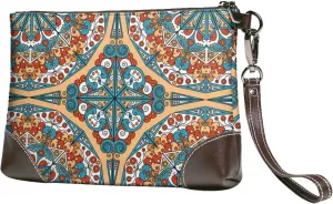 Women's European Vintage Print Cowhide Leather Clutch Bag Large Capacity Durable Wristlet Clutch Purse Soft Comfortable Genuine Leather Wallet(A19)