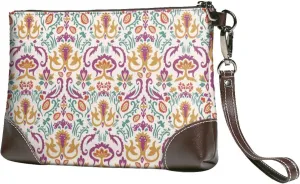 Women's European Vintage Print Cowhide Leather Clutch Bag Large Capacity Durable Wristlet Clutch Purse Soft Comfortable Genuine Leather Wallet(A33)