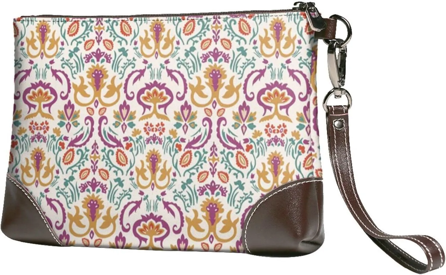 Women's European Vintage Print Cowhide Leather Clutch Bag Large Capacity Durable Wristlet Clutch Purse Soft Comfortable Genuine Leather Wallet(A33)