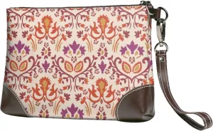 Women's European Vintage Print Cowhide Leather Clutch Bag Large Capacity Durable Wristlet Clutch Purse Soft Comfortable Genuine Leather Wallet(A34)
