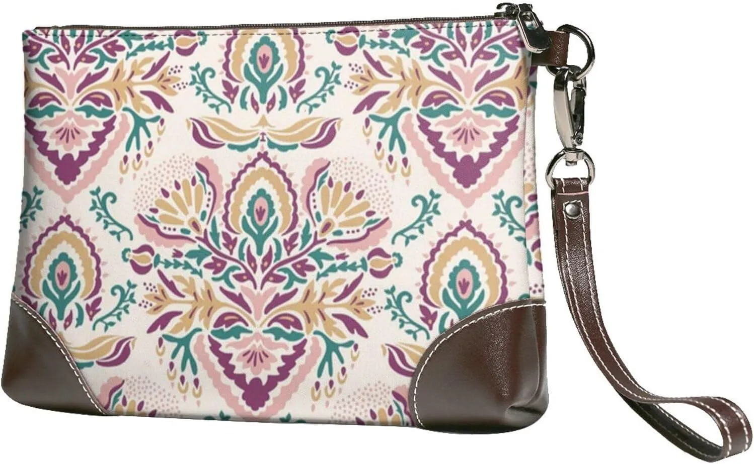 Women's European Vintage Print Cowhide Leather Clutch Bag Large Capacity Durable Wristlet Clutch Purse Soft Comfortable Genuine Leather Wallet(A35)
