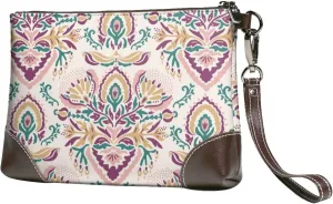 Women's European Vintage Print Cowhide Leather Clutch Bag Large Capacity Durable Wristlet Clutch Purse Soft Comfortable Genuine Leather Wallet(A35)