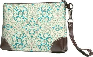 Women's European Vintage Print Cowhide Leather Clutch Bag Large Capacity Durable Wristlet Clutch Purse Soft Comfortable Genuine Leather Wallet(A36)