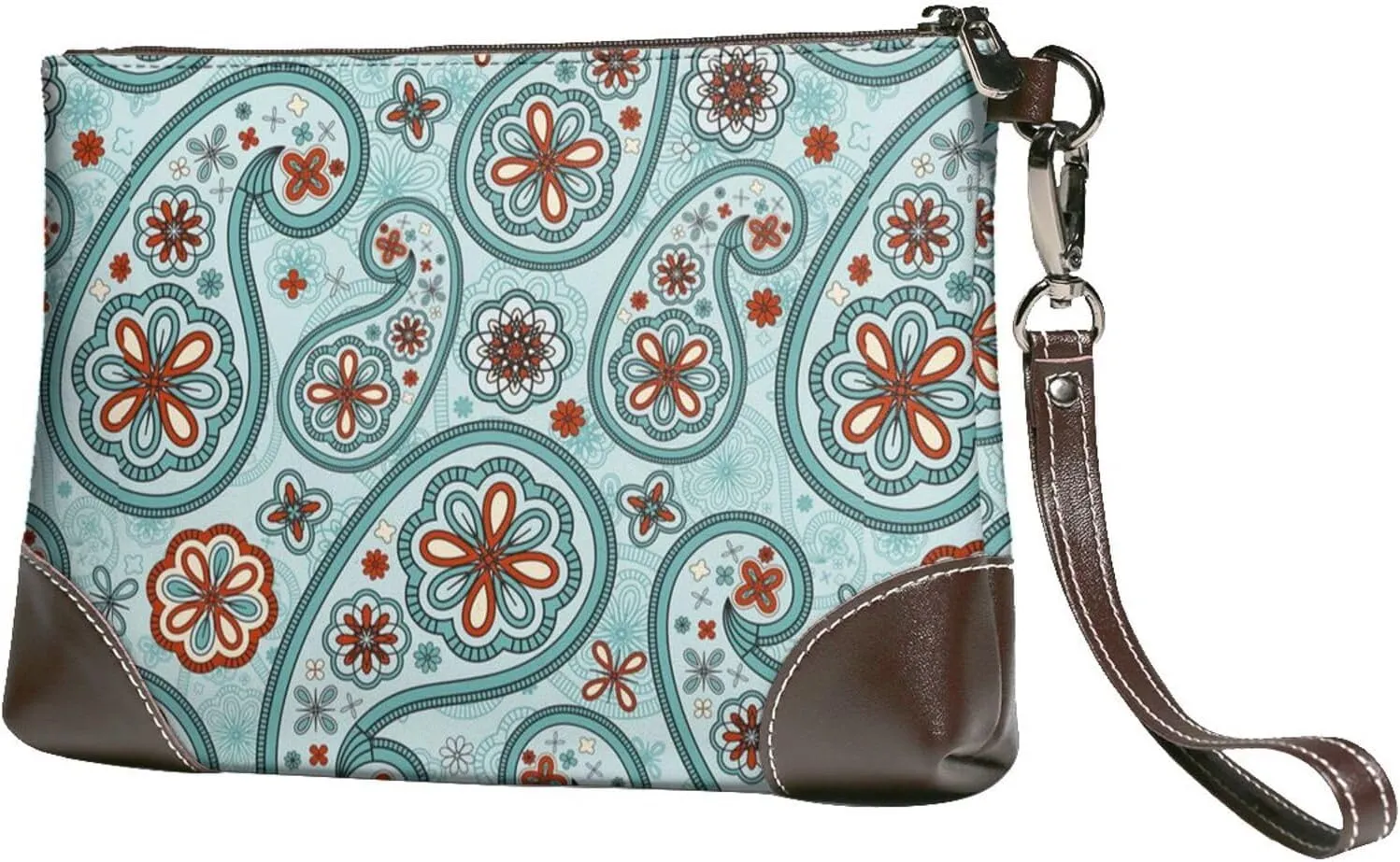 Women's European Vintage Print Cowhide Leather Clutch Bag Large Capacity Durable Wristlet Clutch Purse Soft Comfortable Genuine Leather Wallet(A38)