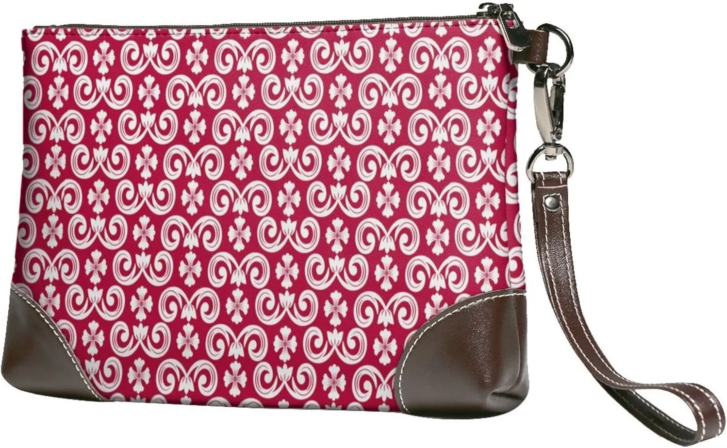 Women's European Vintage Print Cowhide Leather Clutch Bag Large Capacity Durable Wristlet Clutch Purse Soft Comfortable Genuine Leather Wallet(A40)