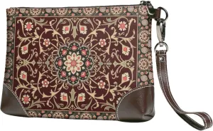 Women's European Vintage Print Cowhide Leather Clutch Bag Large Capacity Durable Wristlet Clutch Purse Soft Comfortable Genuine Leather Wallet(A5)