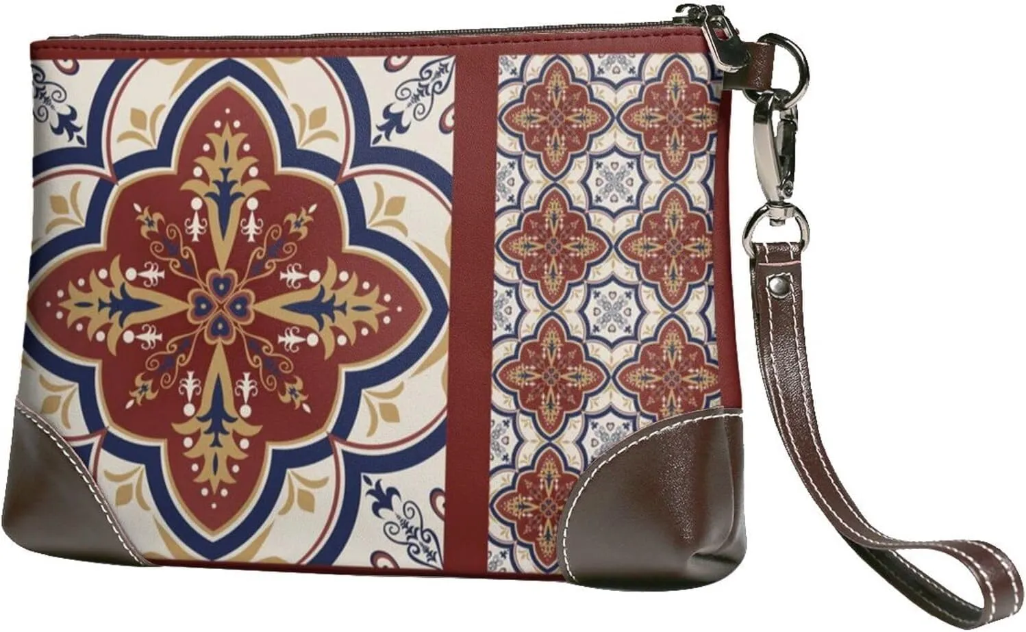 Women's European Vintage Print Cowhide Leather Clutch Bag Large Capacity Durable Wristlet Clutch Purse Soft Comfortable Genuine Leather Wallet(A8)