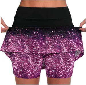 Womens Golf Skirts Skorts with Pockets 2025 New Casual Gradient Print High Waisted Tennis Skorts Gym Athletic Mini Yoga Skirt