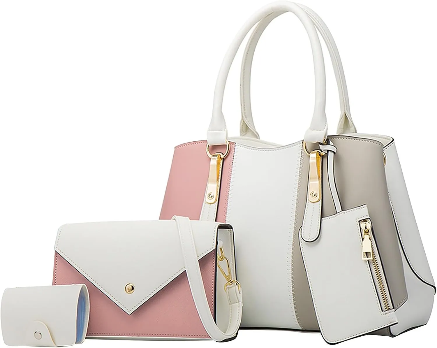 Womens Handbags And Purses Fashion Synthetic Leather Handbag Top Handle Satchel Clutch Purse Set 4Pcs