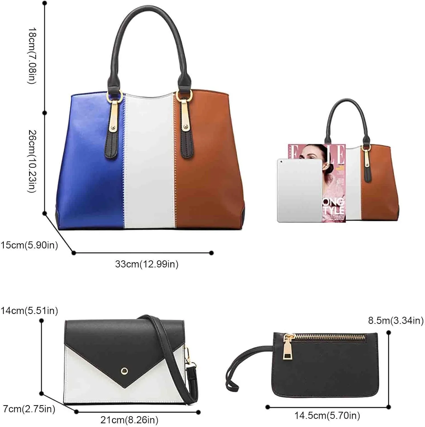 Womens Handbags And Purses Fashion Synthetic Leather Handbag Top Handle Satchel Clutch Purse Set 4Pcs