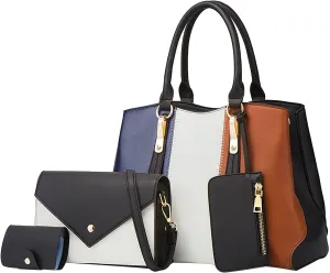Womens Handbags And Purses Fashion Synthetic Leather Handbag Top Handle Satchel Clutch Purse Set 4Pcs