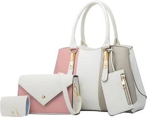 Womens Handbags And Purses Fashion Synthetic Leather Handbag Top Handle Satchel Clutch Purse Set 4Pcs