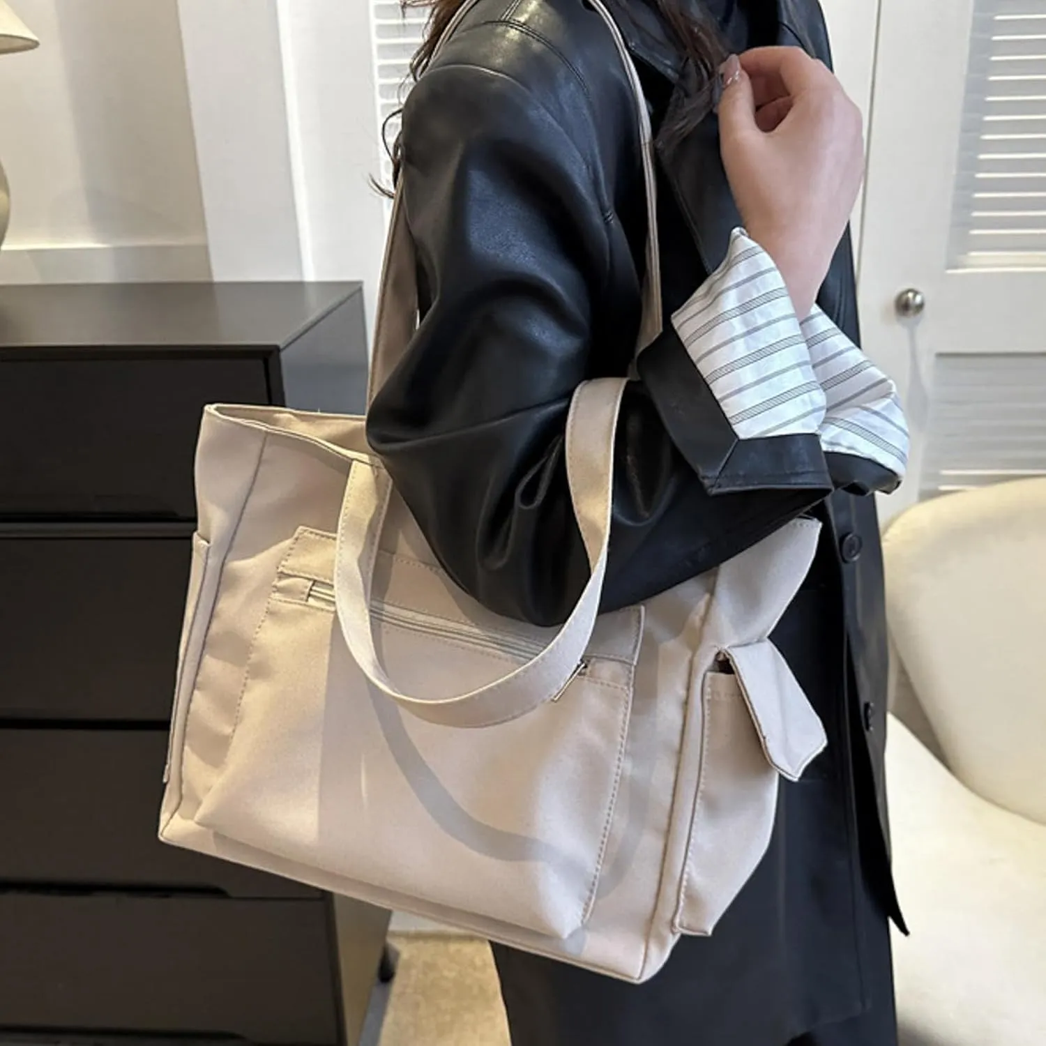 Womens Handbags Canvas Zipper Trendy Tote Bag Purse Top Handle Satchel Shoulder Bags Crossbody Messenger Bag
