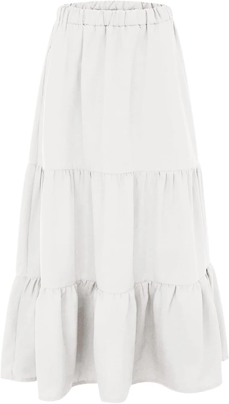Women's High Waisted Skirts Casual Stretchy Elastic Waist Flowy Skirt Pleated Trendy Comfortable Skorts with Pockets