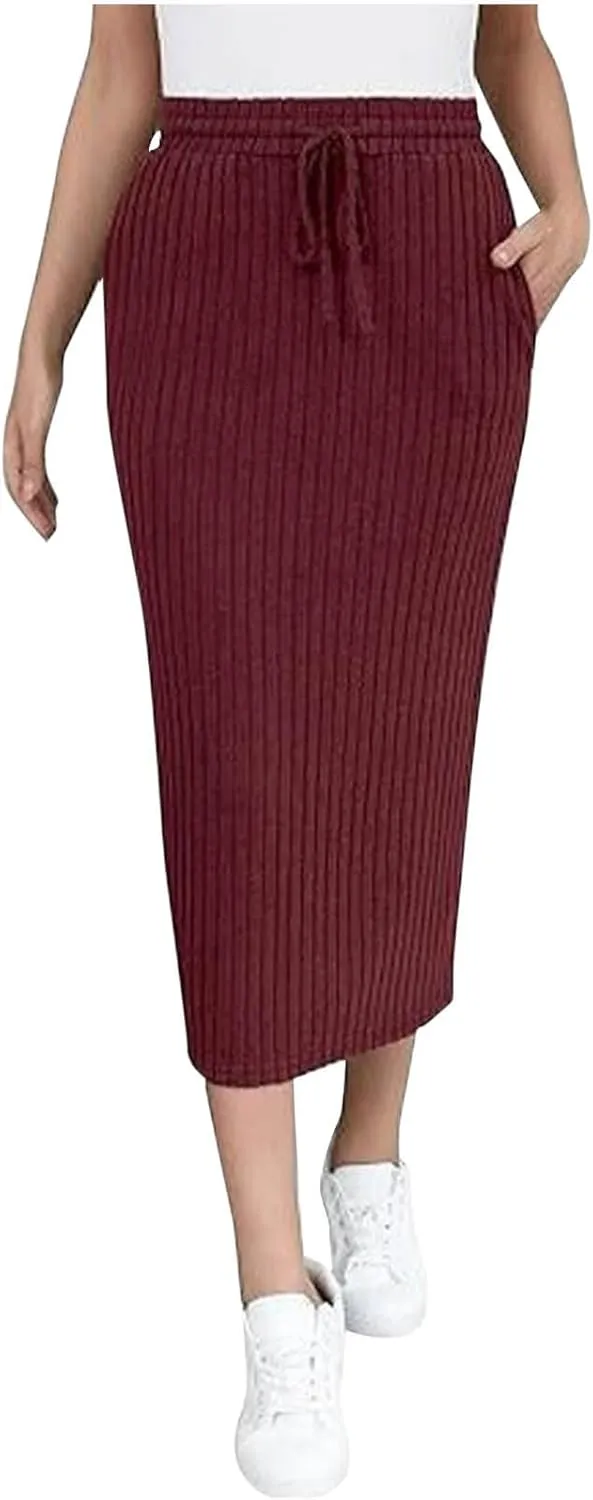 Women's Knitting Bodycon Midi Skirt Solid Color Sexy Fashion Business Split Skirts Casual Knee Length Pencil Skirt
